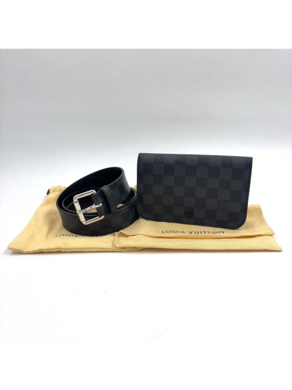 Louis Vuitton Ceinture Pochette Homme Damier Graphite Leather Black Belt